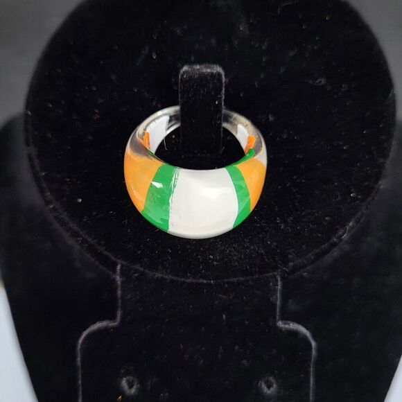 Chunky Resin Ring orange green and white enamel ring 8.5 - Picture 3 of 4